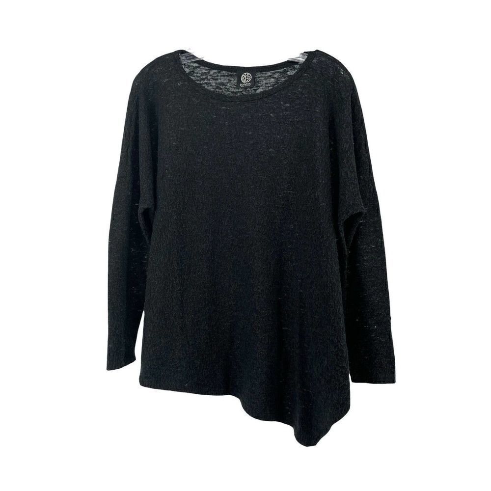 BobeauĀ BlackāAsymmetric Long Sleeve Top Boat Neck Cozy SoftāInside Out SizeāM